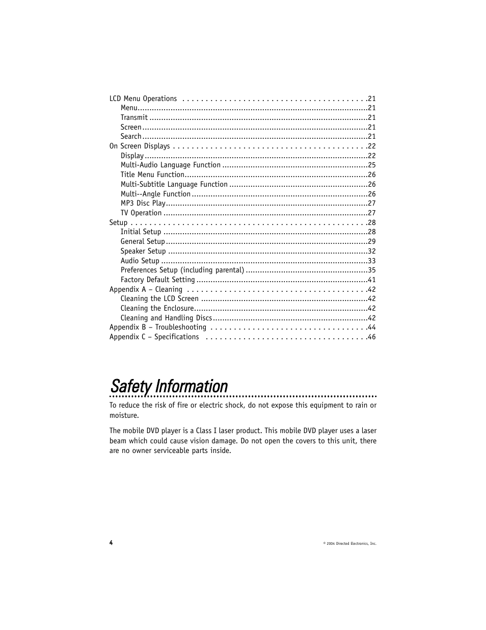 Ssaaffeettyy iinnffoorrm maattiioonn | Directed Electronics OHD070 User Manual | Page 4 / 47