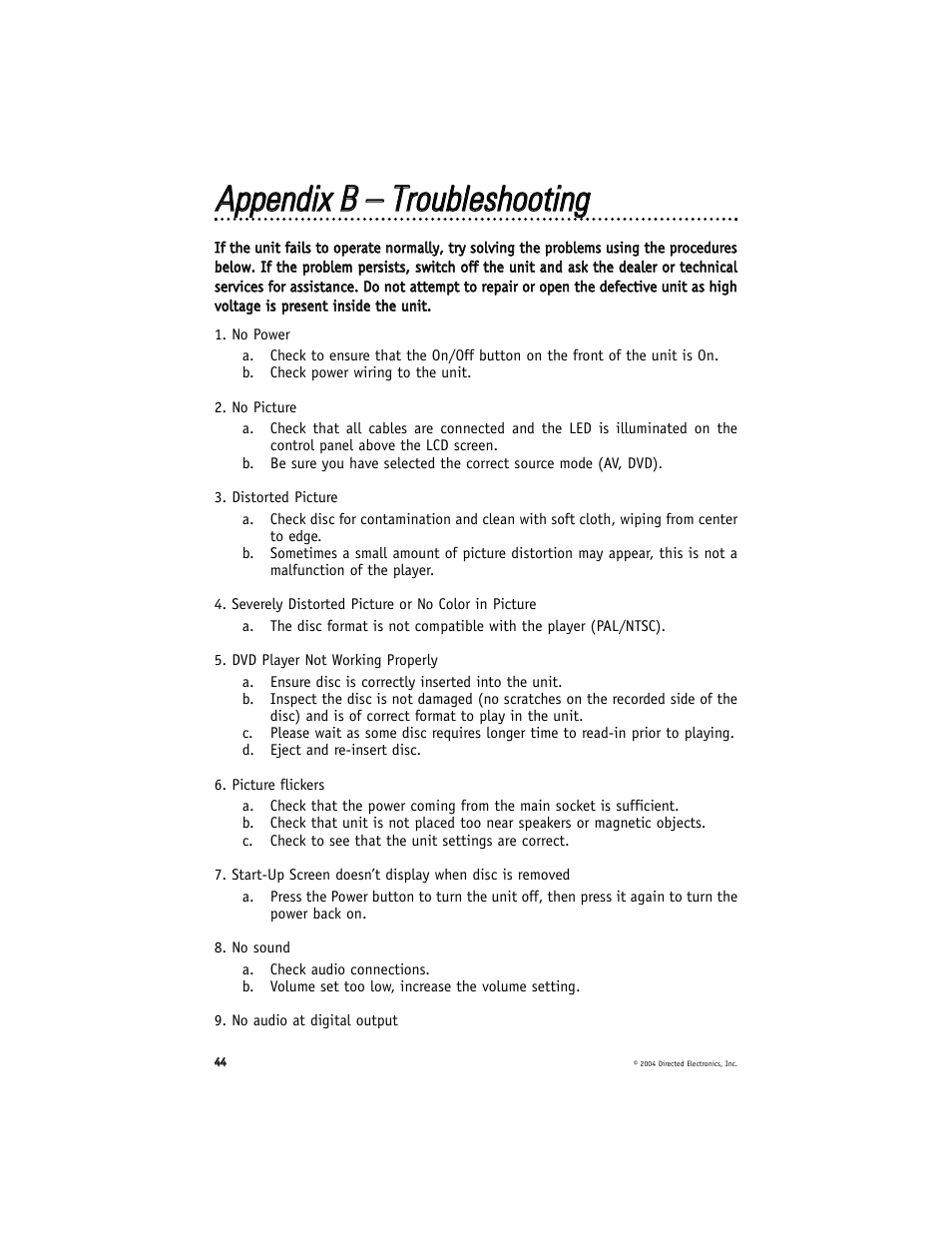 Directed Electronics OHD070 User Manual | Page 44 / 47