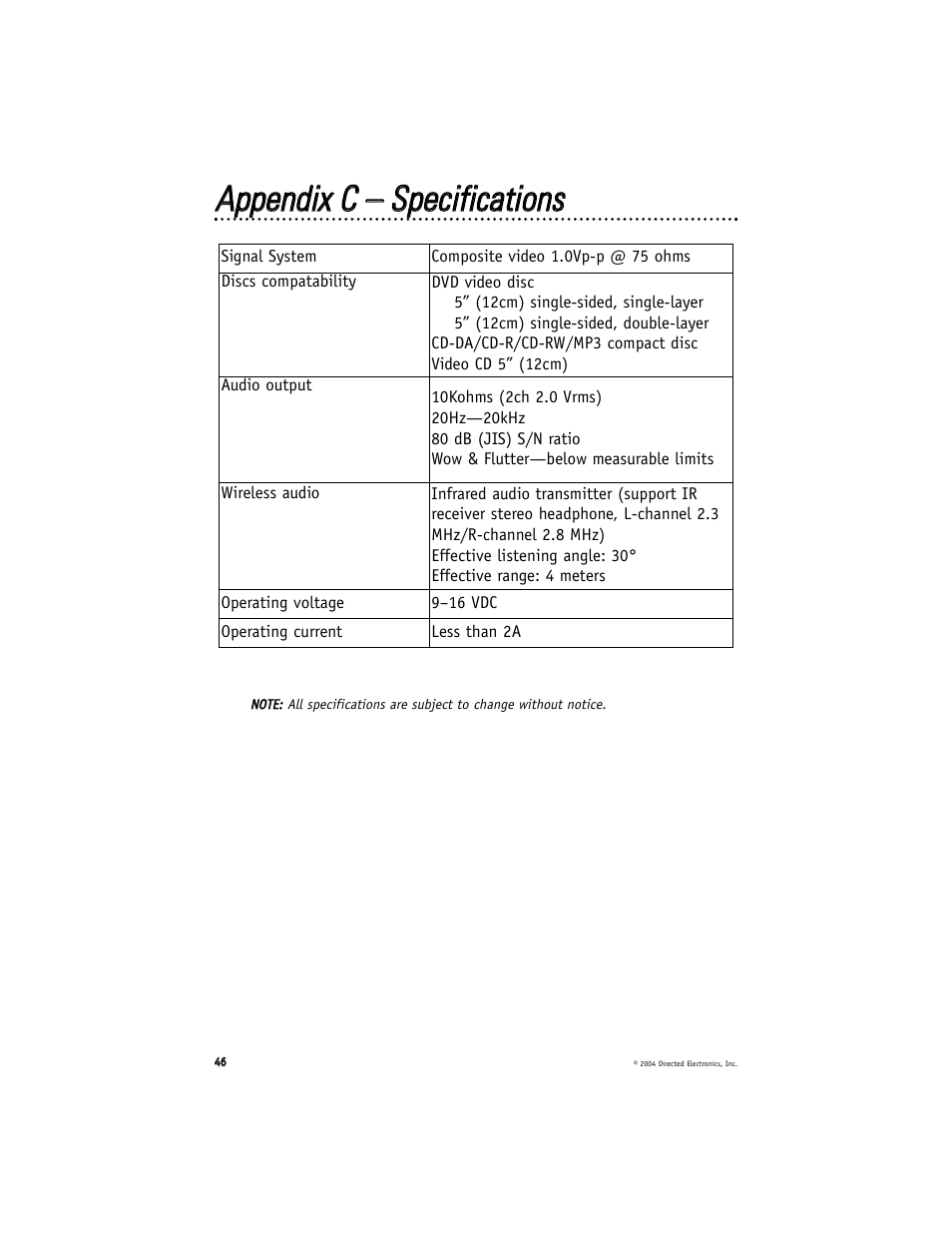 Directed Electronics OHD070 User Manual | Page 46 / 47