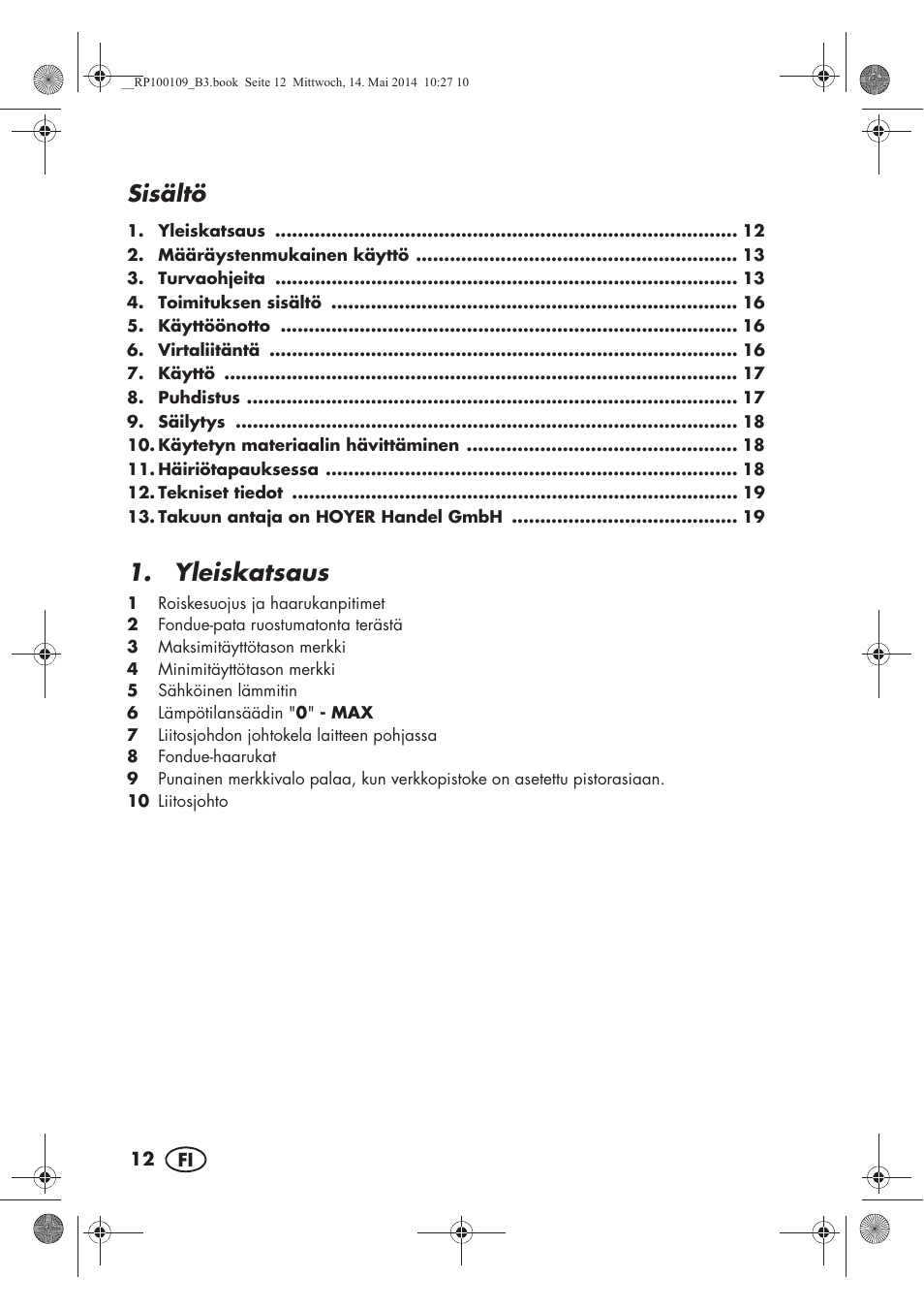 Yleiskatsaus, Sisältö | Silvercrest SFE 1500 B2 User Manual | Page 14 / 74