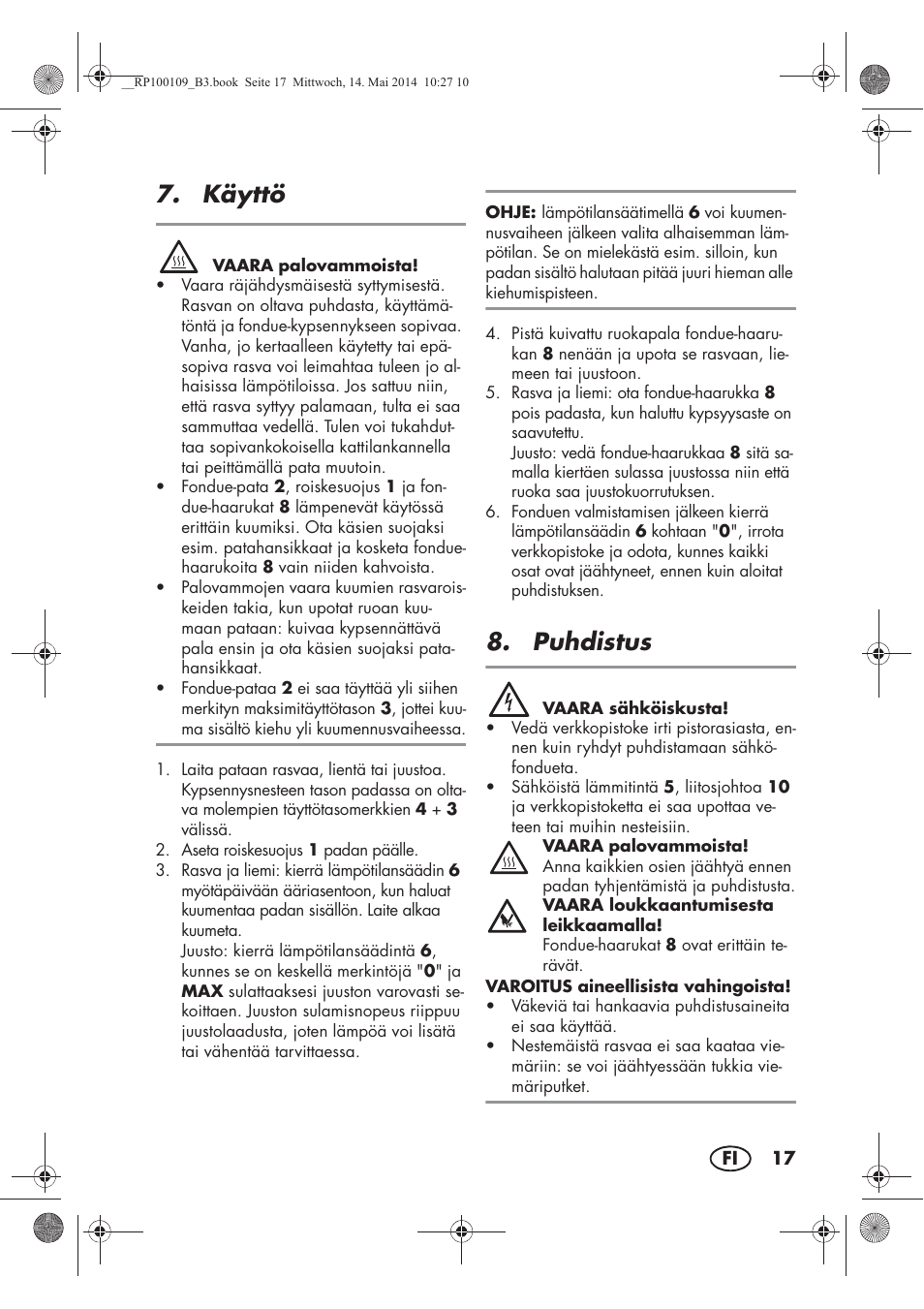 Käyttö, Puhdistus | Silvercrest SFE 1500 B2 User Manual | Page 19 / 74