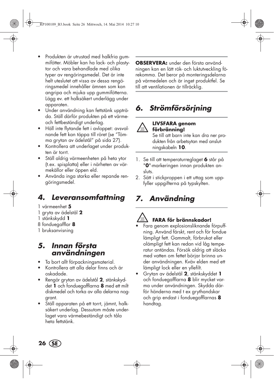 Leveransomfattning, Innan första användningen, Strömförsörjning | Användning | Silvercrest SFE 1500 B2 User Manual | Page 28 / 74