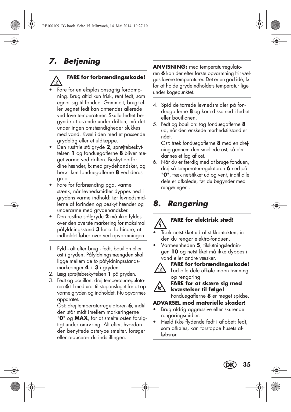 Betjening, Rengøring | Silvercrest SFE 1500 B2 User Manual | Page 37 / 74