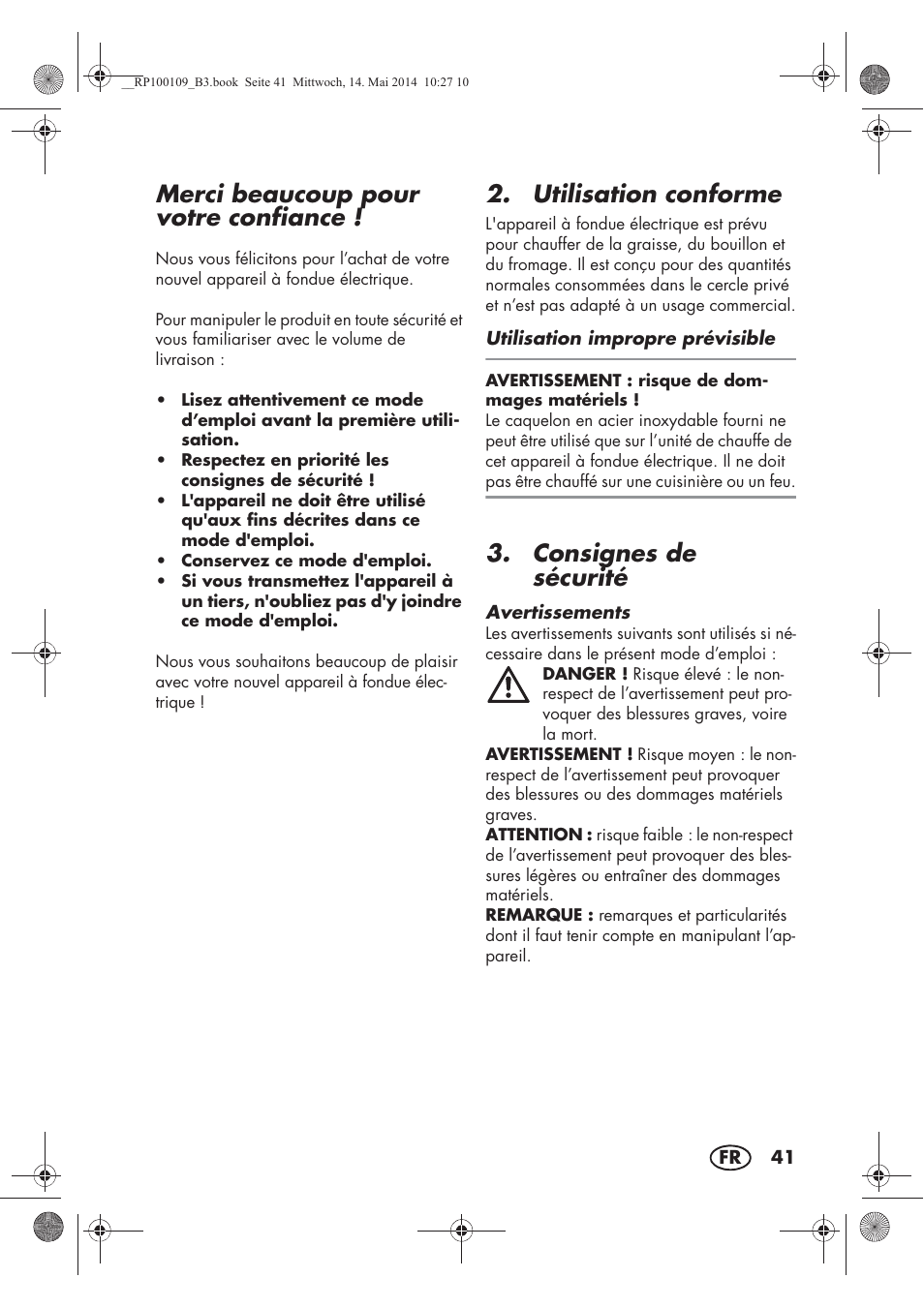 Merci beaucoup pour votre confiance, Utilisation conforme, Consignes de sécurité | Silvercrest SFE 1500 B2 User Manual | Page 43 / 74