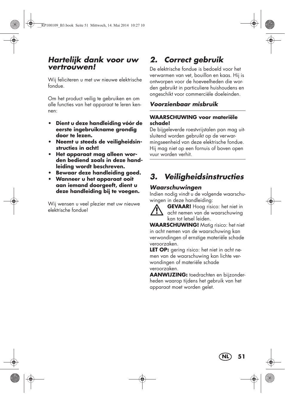 Hartelijk dank voor uw vertrouwen, Correct gebruik, Veiligheidsinstructies | Silvercrest SFE 1500 B2 User Manual | Page 53 / 74