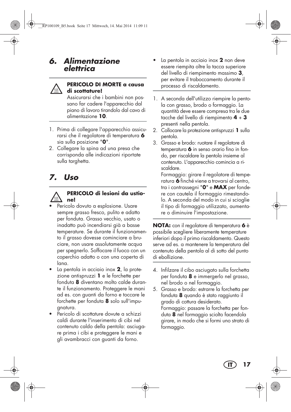 Alimentazione elettrica | Silvercrest SFE 1500 B2 User Manual | Page 19 / 54