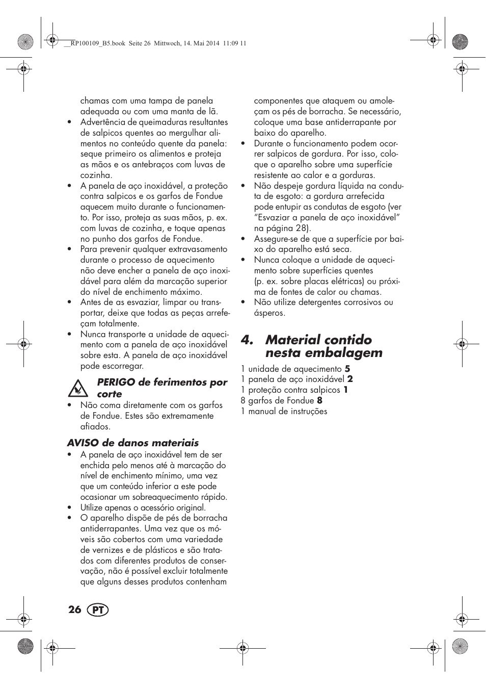 Material contido nesta embalagem | Silvercrest SFE 1500 B2 User Manual | Page 28 / 54