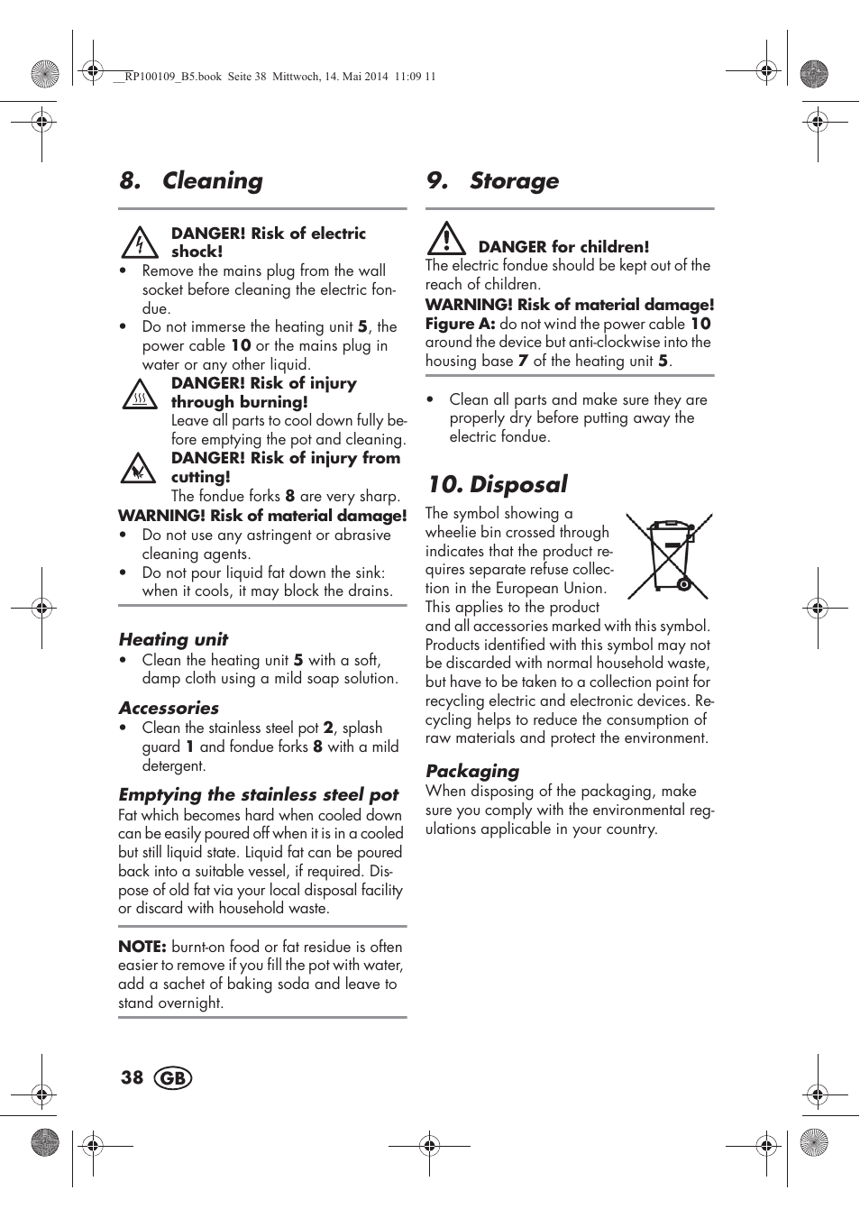 Cleaning, Storage, Disposal | Silvercrest SFE 1500 B2 User Manual | Page 40 / 54