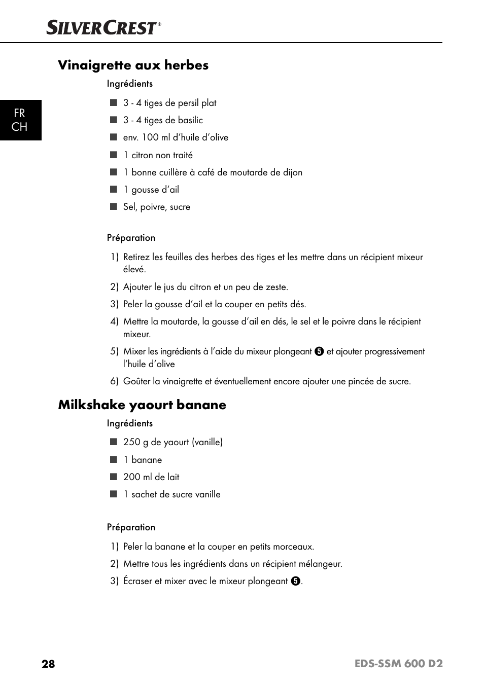 Vinaigrette aux herbes, Milkshake yaourt banane, Fr ch | Silvercrest EDS - SSM 600 D2 User Manual | Page 31 / 59