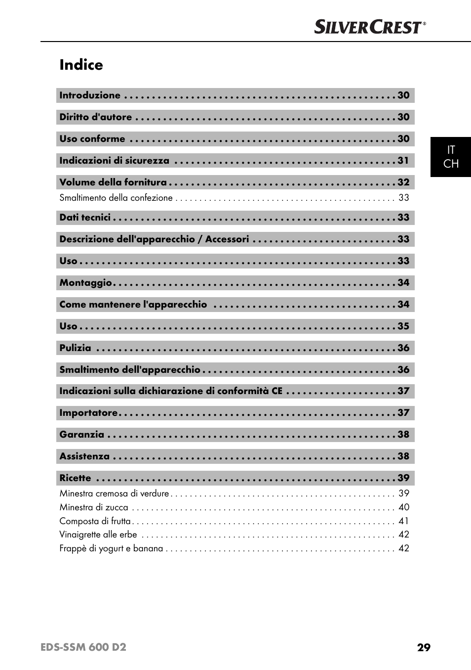 Indice, It ch | Silvercrest EDS - SSM 600 D2 User Manual | Page 32 / 59