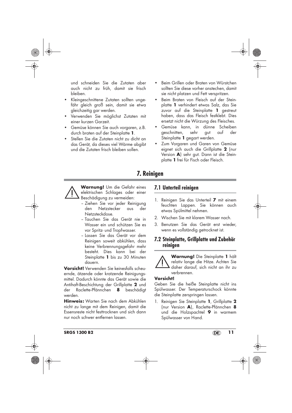 Reinigen, 1 unterteil reinigen, 2 steinplatte, grillplatte und zubehör reinigen | Silvercrest SRGS 1300 B2 User Manual | Page 13 / 54