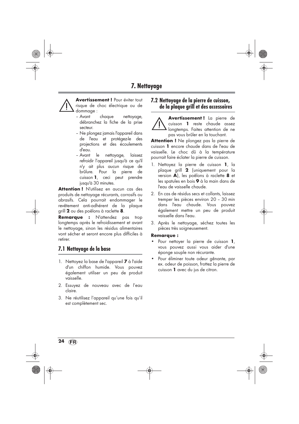 Nettoyage, 1 nettoyage de la base | Silvercrest SRGS 1300 B2 User Manual | Page 26 / 54