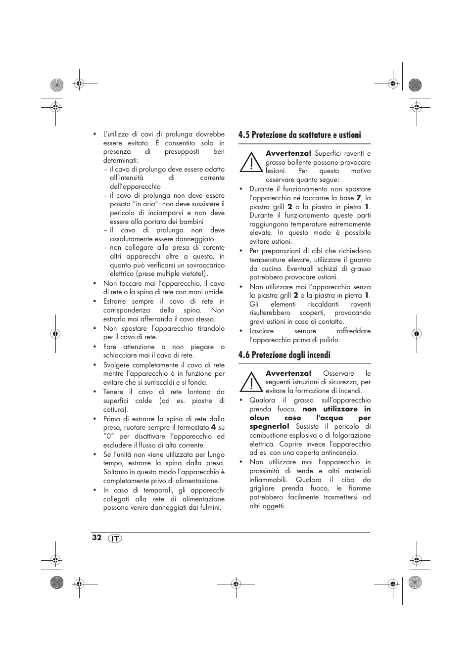 5 protezione da scottature e ustioni, 6 protezione dagli incendi | Silvercrest SRGS 1300 B2 User Manual | Page 34 / 54