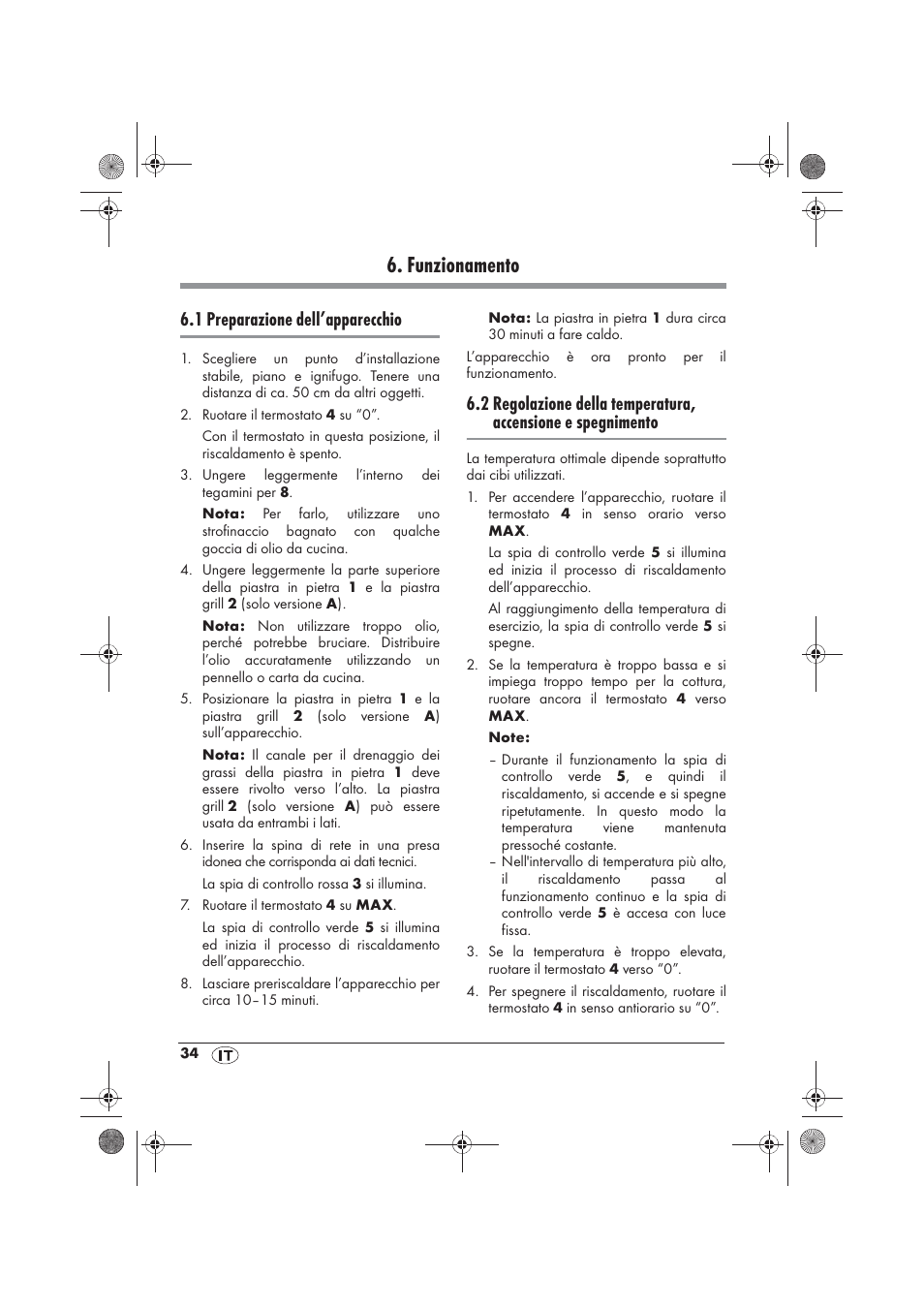 Funzionamento, 1 preparazione dell’apparecchio | Silvercrest SRGS 1300 B2 User Manual | Page 36 / 54