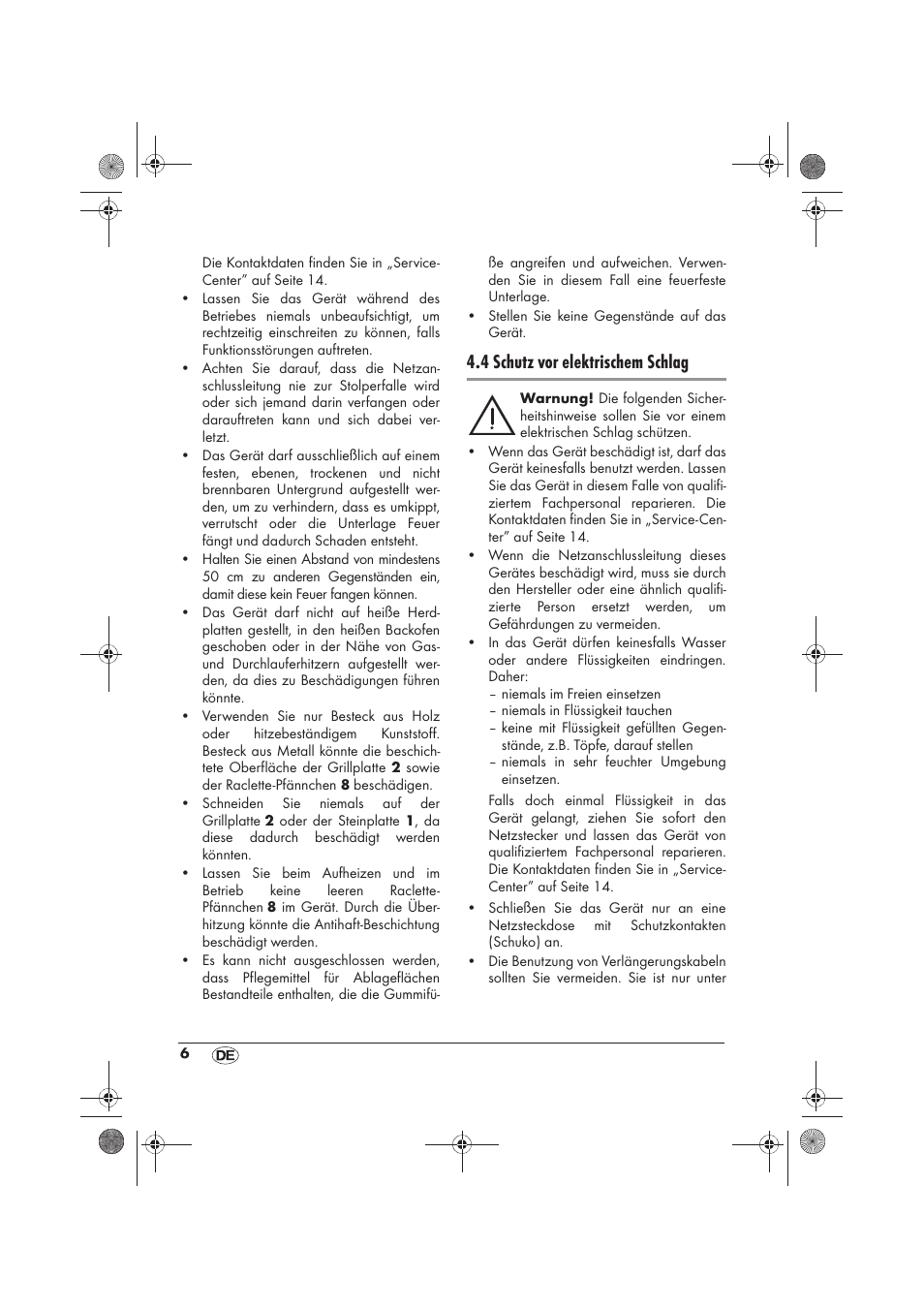 4 schutz vor elektrischem schlag | Silvercrest SRGS 1300 B2 User Manual | Page 8 / 54