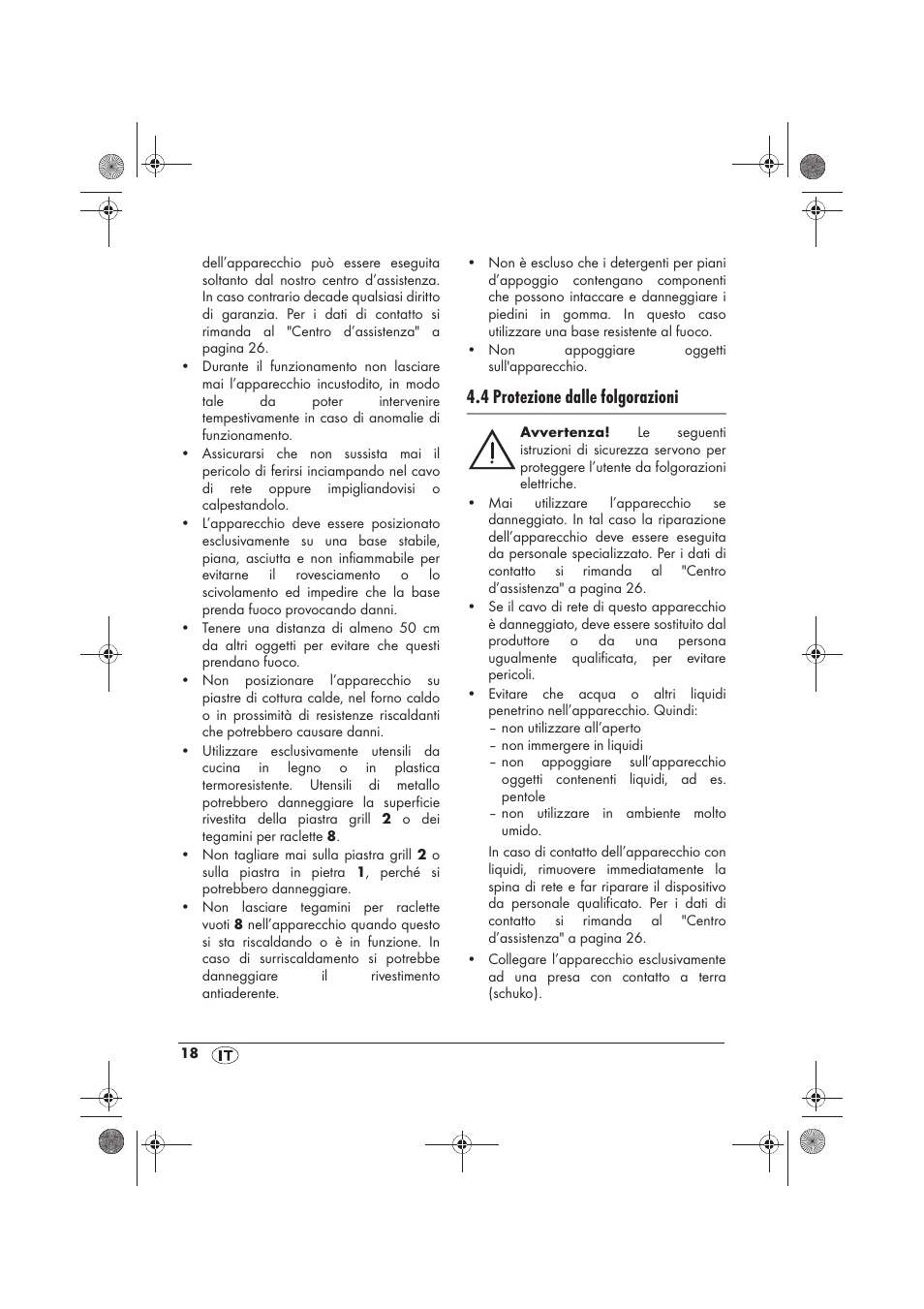 4 protezione dalle folgorazioni | Silvercrest SRGS 1300 B2 User Manual | Page 20 / 66