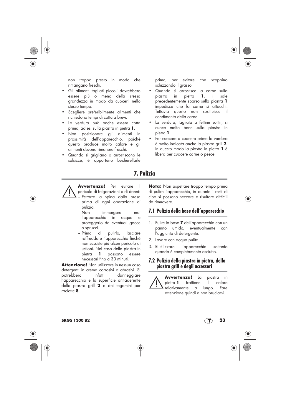 Pulizia, 1 pulizia della base dell’apparecchio | Silvercrest SRGS 1300 B2 User Manual | Page 25 / 66