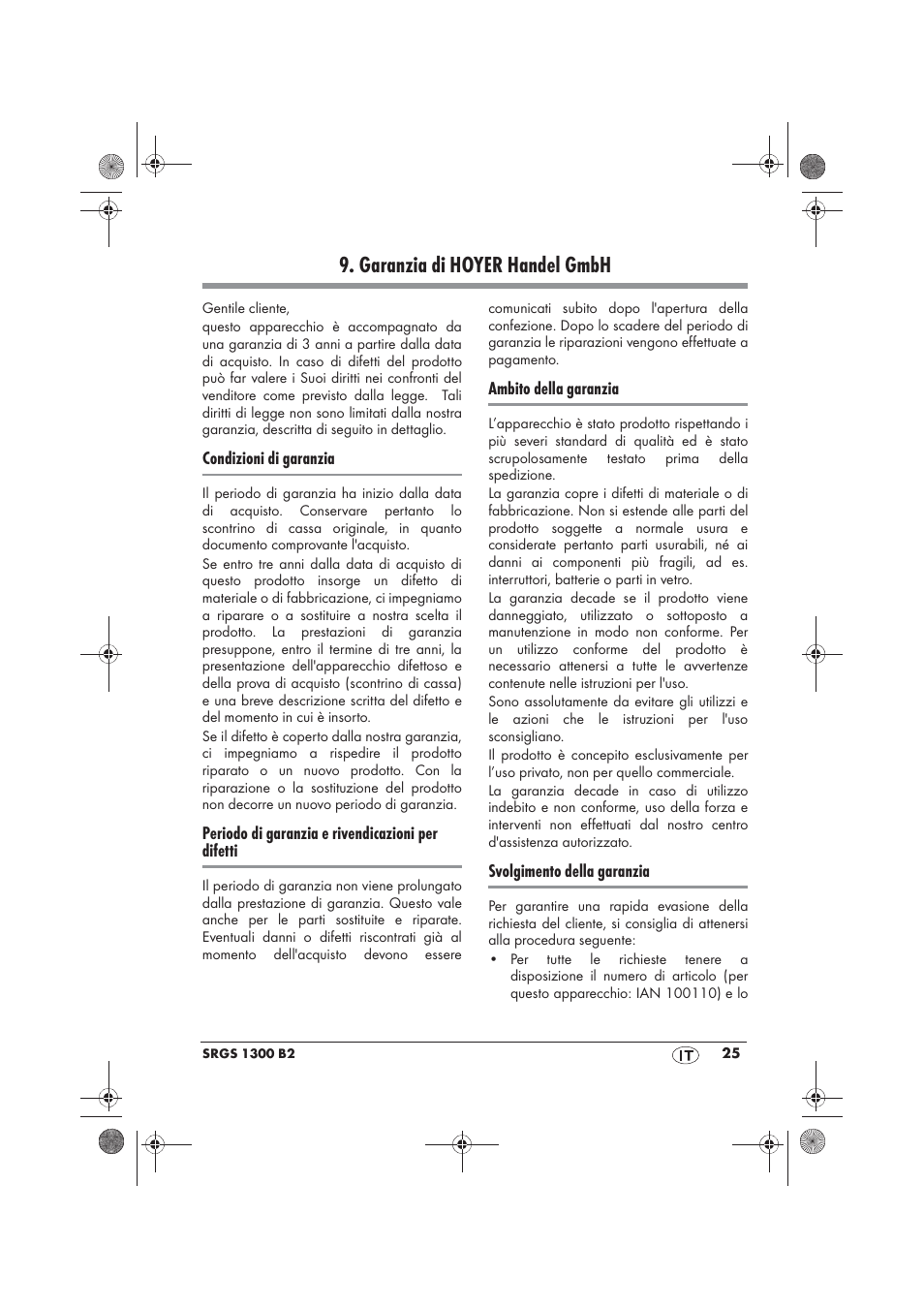 Garanzia di hoyer handel gmbh | Silvercrest SRGS 1300 B2 User Manual | Page 27 / 66