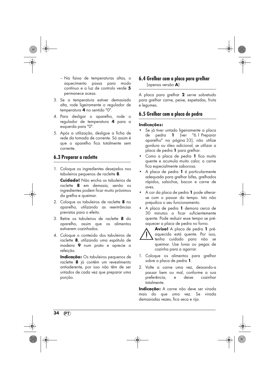 3 preparar a raclette, 4 grelhar com a placa para grelhar, 5 grelhar com a placa de pedra | Silvercrest SRGS 1300 B2 User Manual | Page 36 / 66