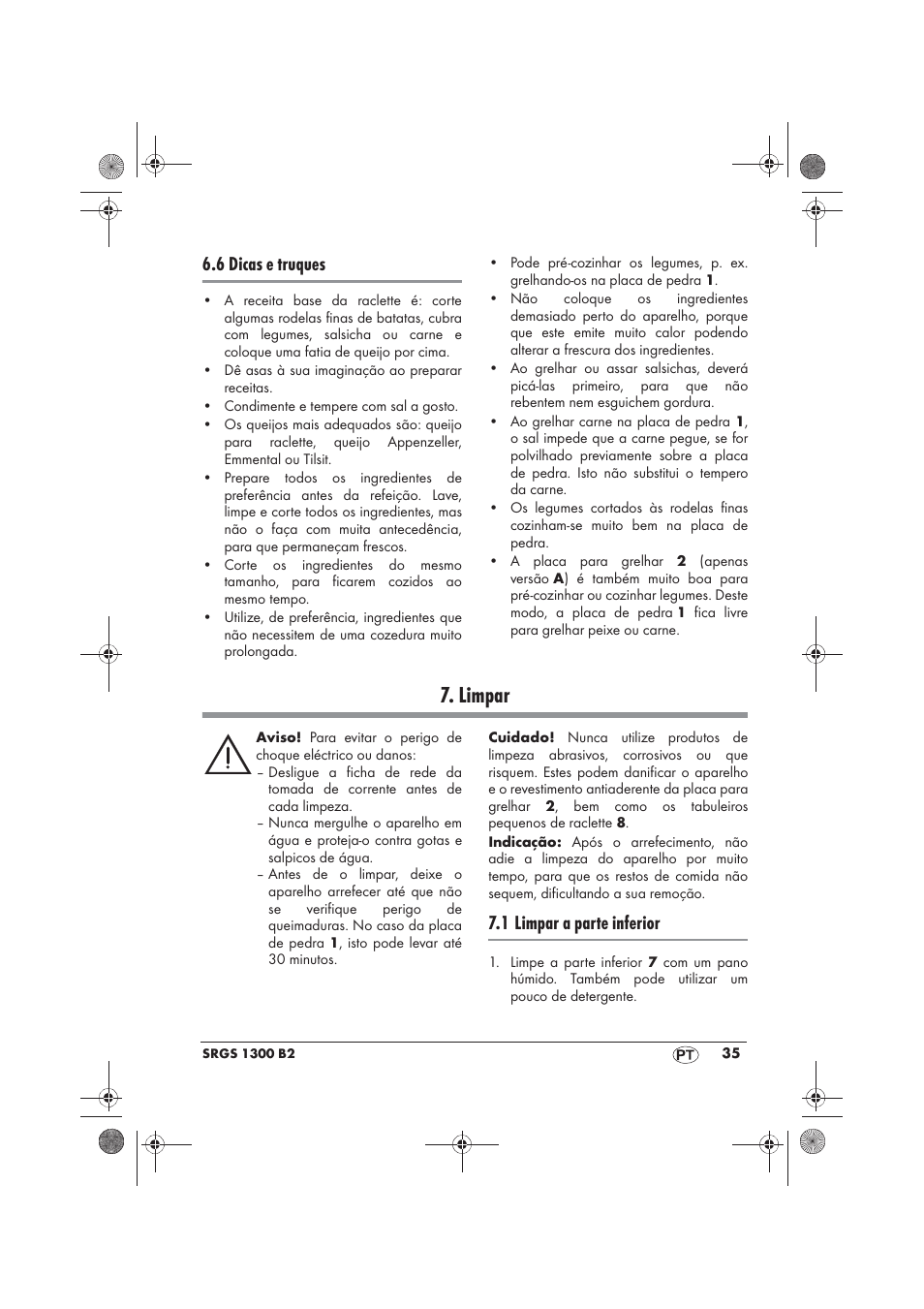 Limpar, 6 dicas e truques, 1 limpar a parte inferior | Silvercrest SRGS 1300 B2 User Manual | Page 37 / 66