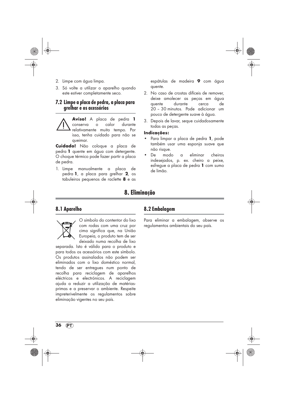 Eliminação, 1 aparelho, 2 embalagem | Silvercrest SRGS 1300 B2 User Manual | Page 38 / 66