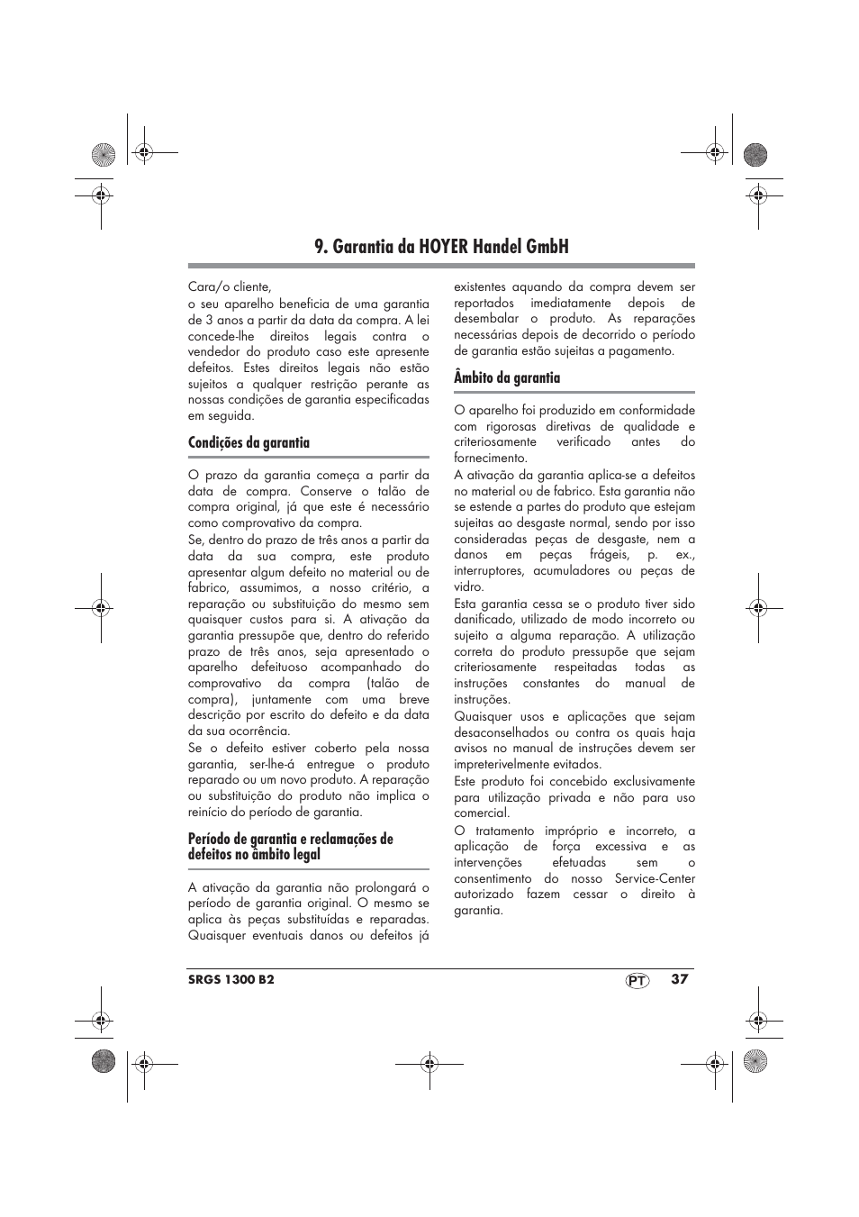 Garantia da hoyer handel gmbh | Silvercrest SRGS 1300 B2 User Manual | Page 39 / 66