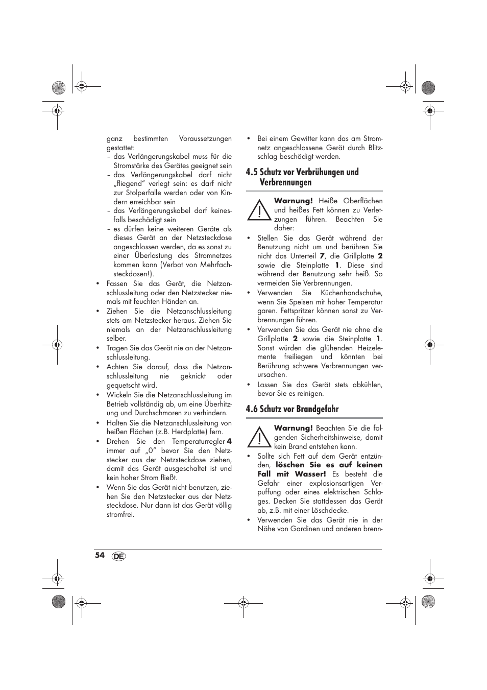 5 schutz vor verbrühungen und verbrennungen, 6 schutz vor brandgefahr | Silvercrest SRGS 1300 B2 User Manual | Page 56 / 66