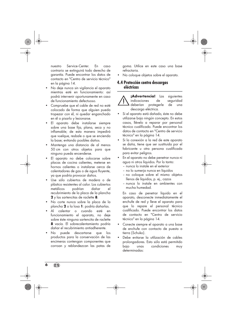 4 protección contra descargas eléctricas | Silvercrest SRGS 1300 B2 User Manual | Page 8 / 66