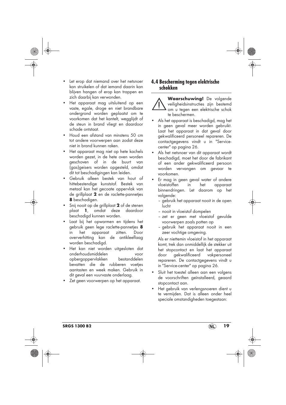 4 bescherming tegen elektrische schokken | Silvercrest SRGS 1300 B2 User Manual | Page 21 / 54