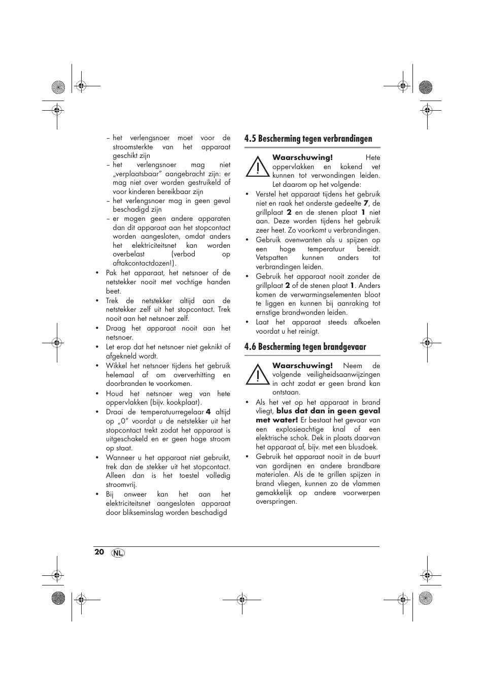 5 bescherming tegen verbrandingen, 6 bescherming tegen brandgevaar | Silvercrest SRGS 1300 B2 User Manual | Page 22 / 54
