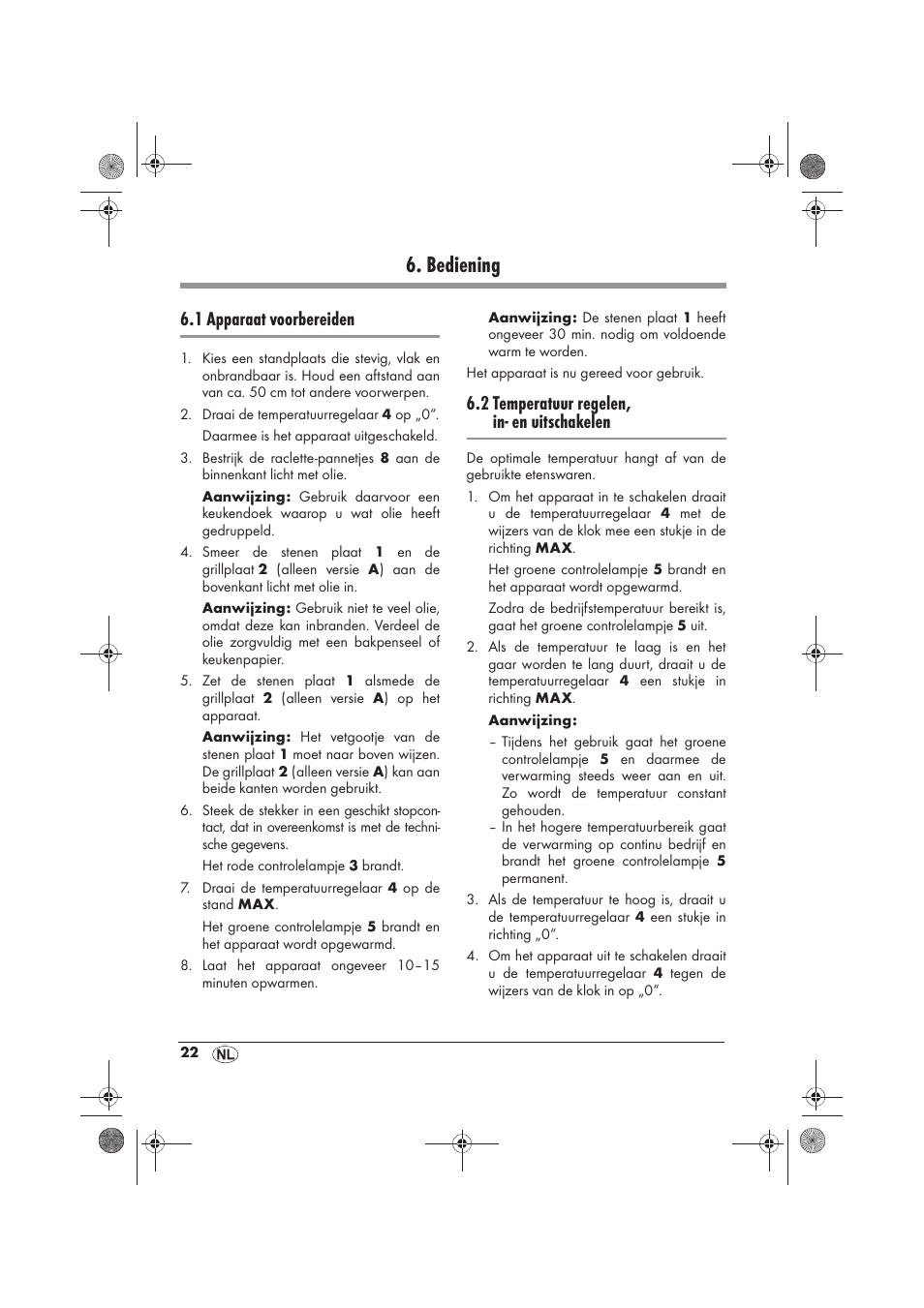 Bediening, 1 apparaat voorbereiden, 2 temperatuur regelen, in- en uitschakelen | Silvercrest SRGS 1300 B2 User Manual | Page 24 / 54