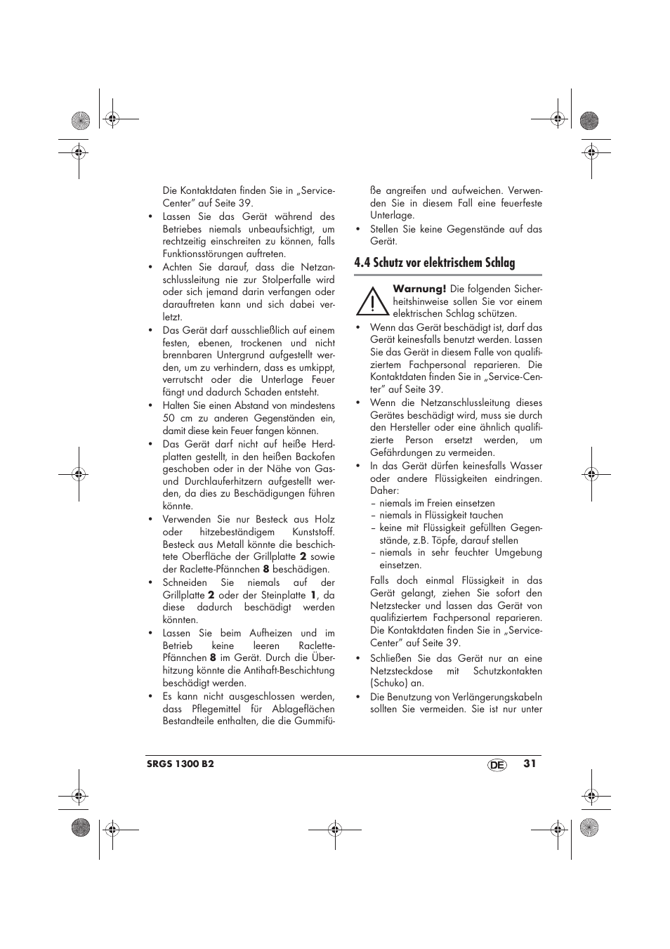 4 schutz vor elektrischem schlag | Silvercrest SRGS 1300 B2 User Manual | Page 33 / 54