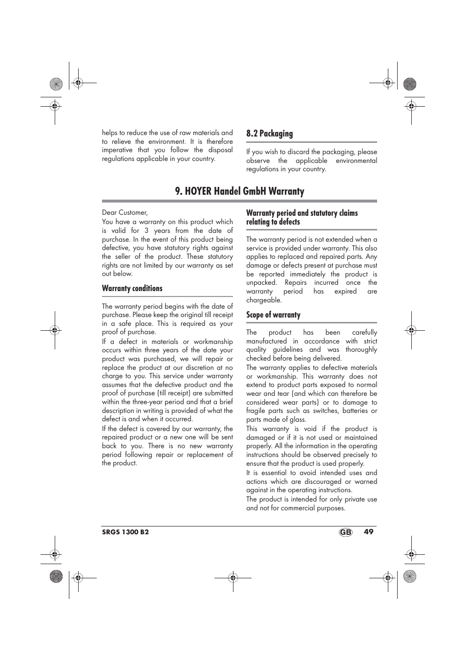 Hoyer handel gmbh warranty | Silvercrest SRGS 1300 B2 User Manual | Page 51 / 54