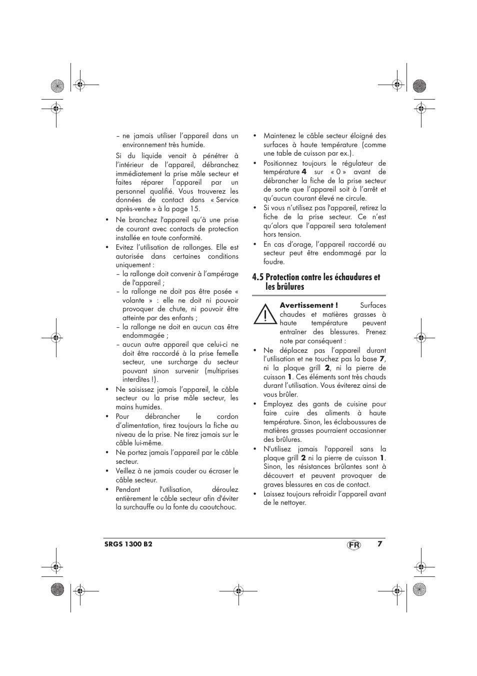 5 protection contre les échaudures et les brûlures | Silvercrest SRGS 1300 B2 User Manual | Page 9 / 54