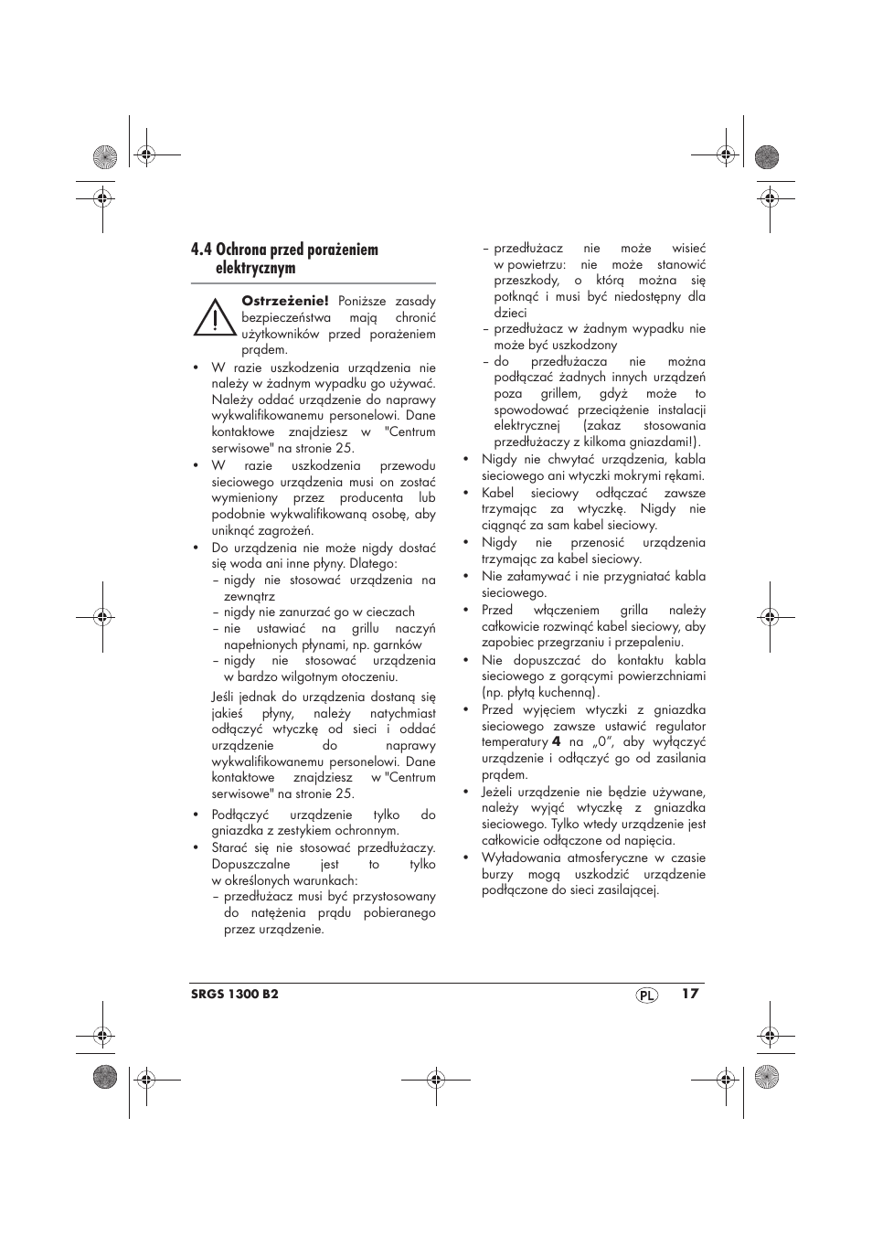 4 ochrona przed porażeniem elektrycznym | Silvercrest SRGS 1300 B2 User Manual | Page 19 / 86