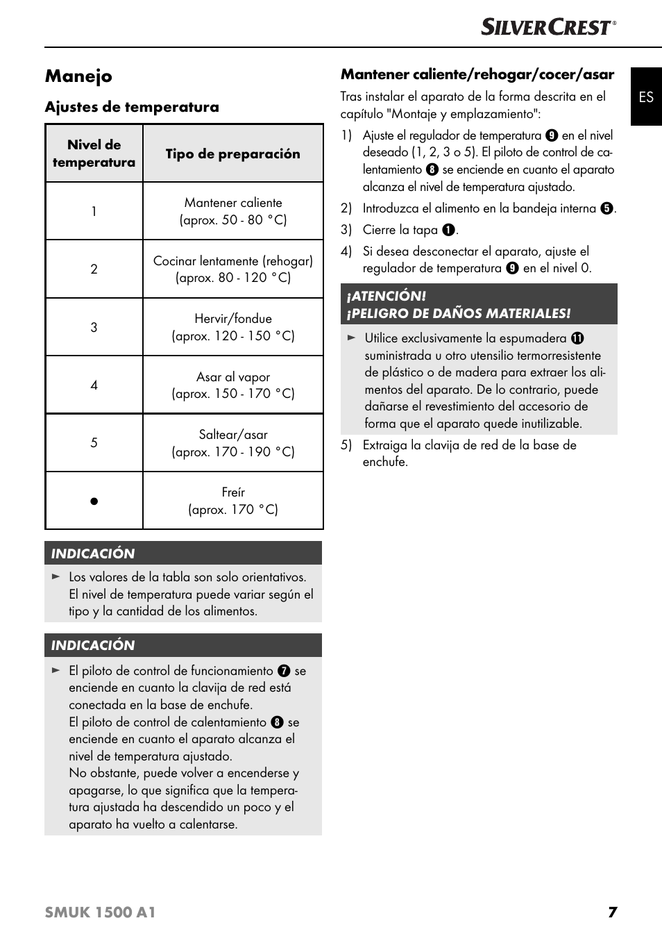 Manejo | Silvercrest SMUK 1500 A1 User Manual | Page 10 / 64