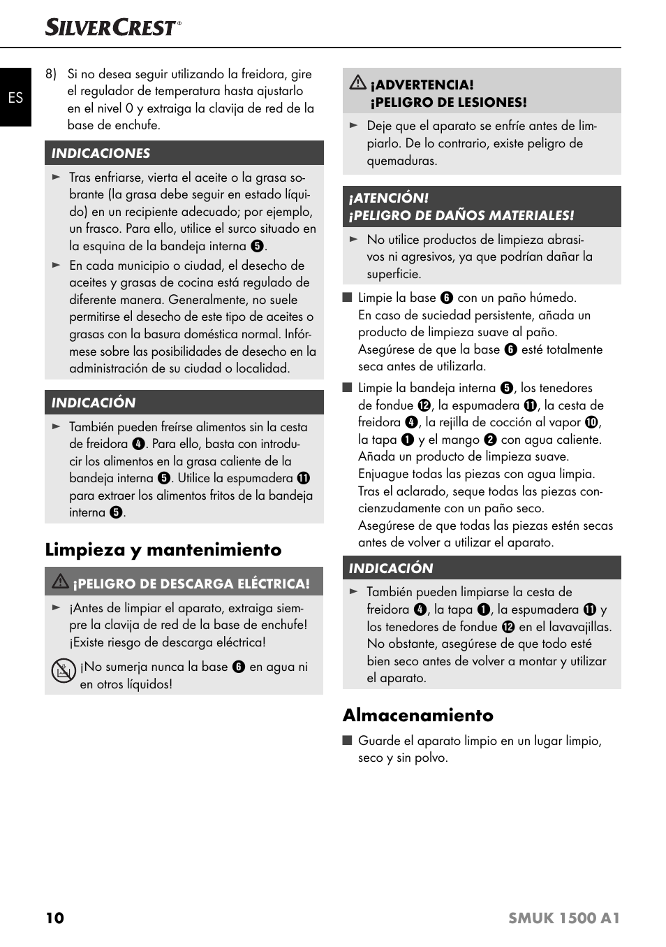 Limpieza y mantenimiento, Almacenamiento | Silvercrest SMUK 1500 A1 User Manual | Page 13 / 64