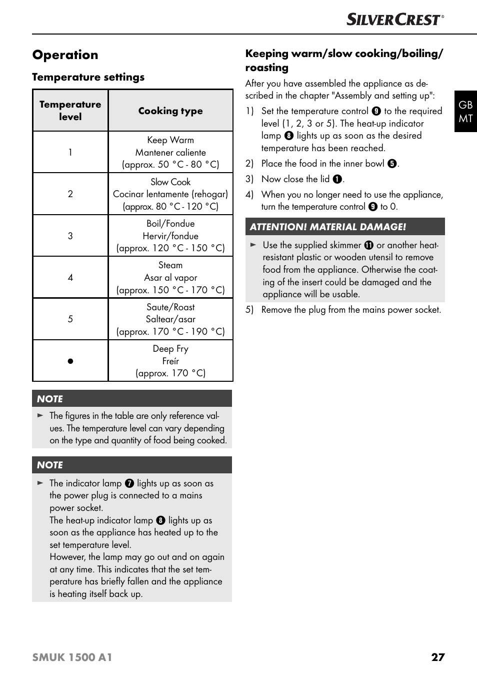 Operation | Silvercrest SMUK 1500 A1 User Manual | Page 30 / 64