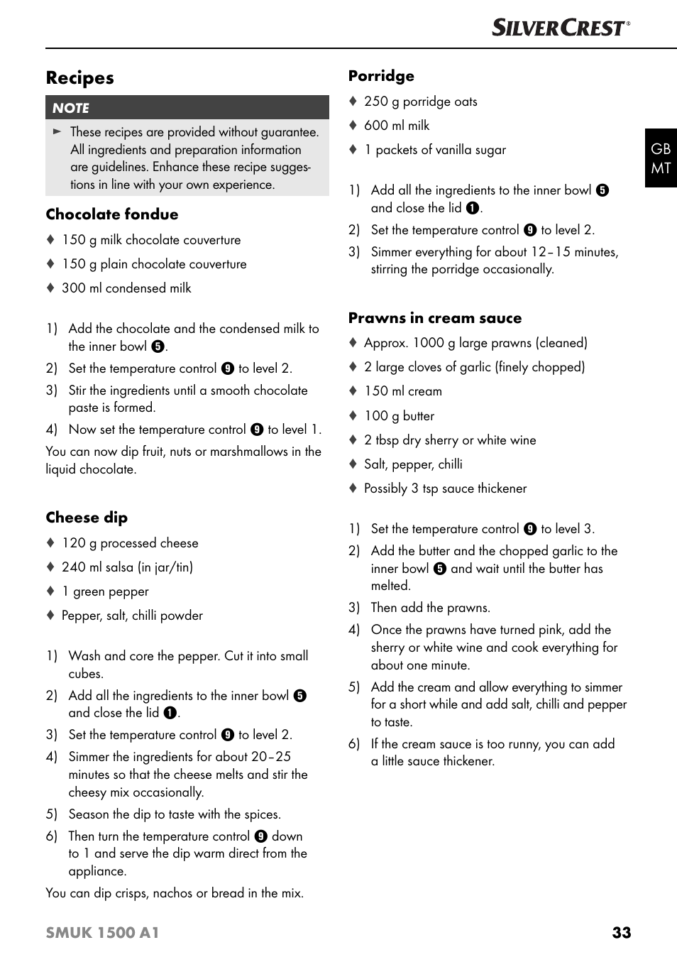 Recipes | Silvercrest SMUK 1500 A1 User Manual | Page 36 / 64