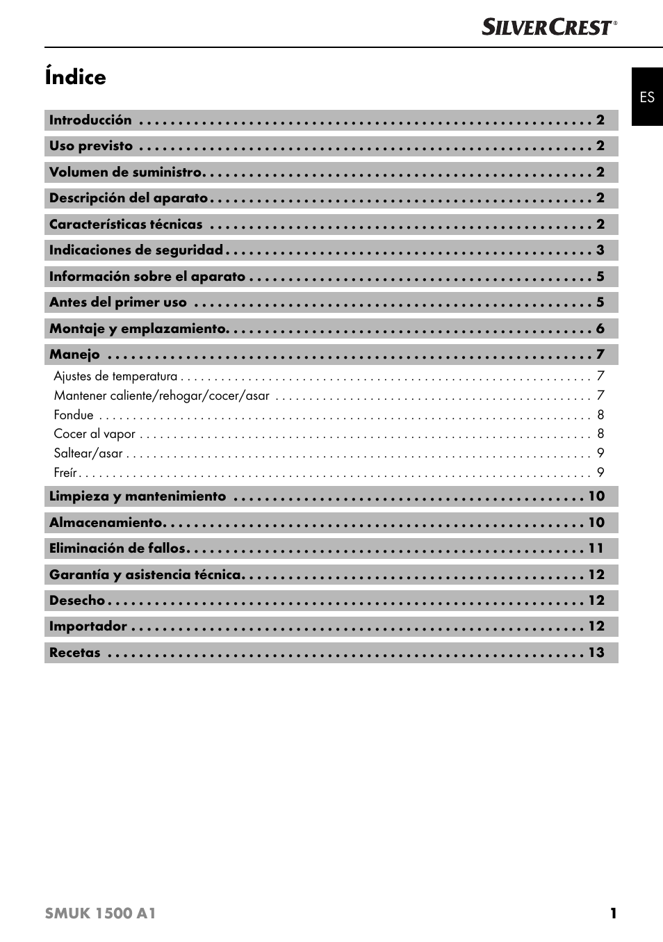 Índice | Silvercrest SMUK 1500 A1 User Manual | Page 4 / 64