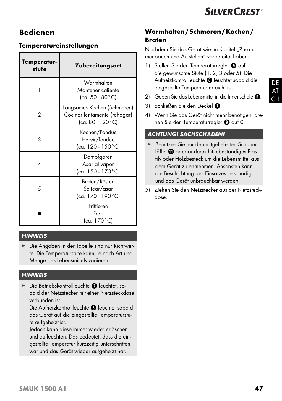 Bedienen | Silvercrest SMUK 1500 A1 User Manual | Page 50 / 64