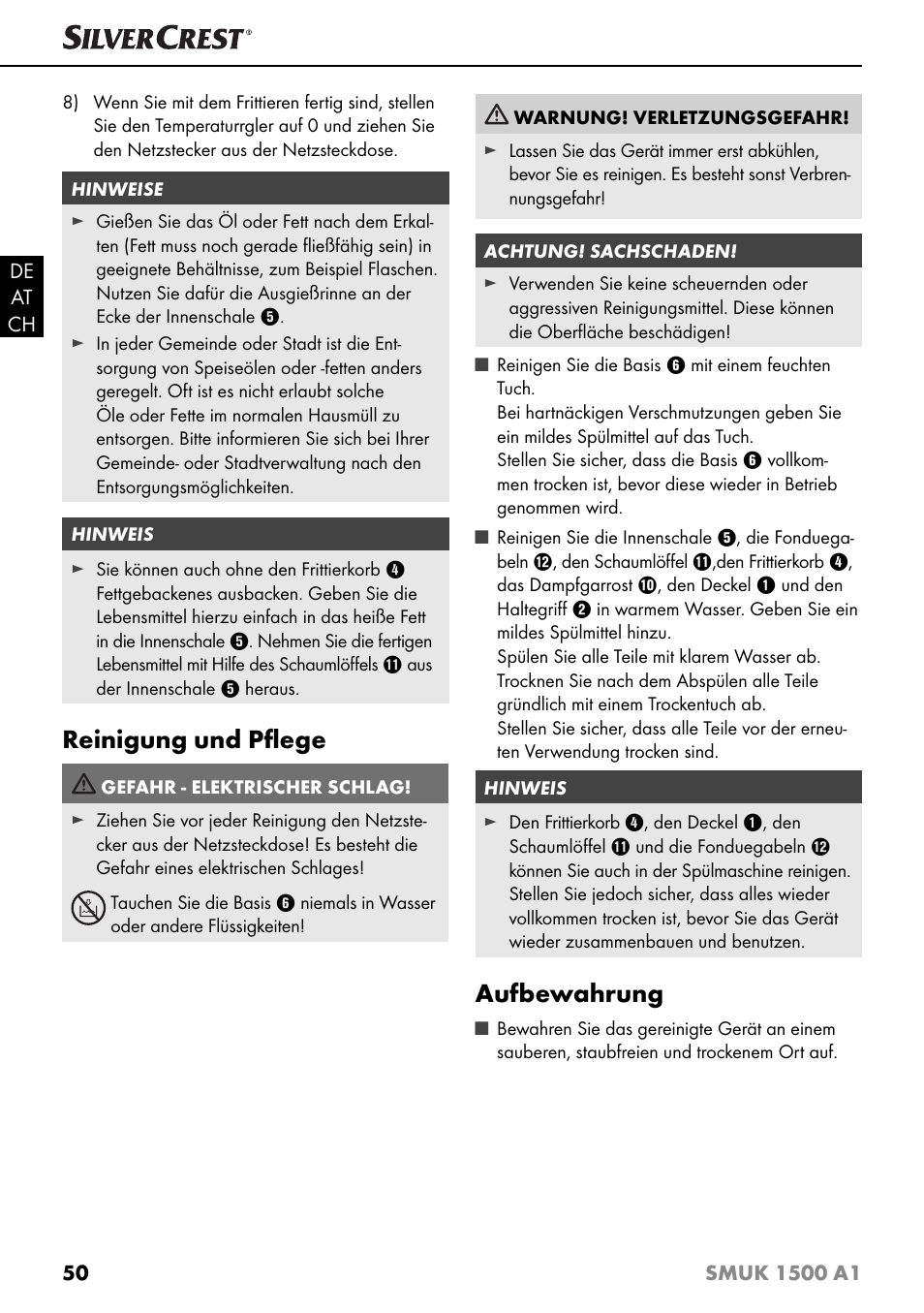 Reinigung und pﬂ ege, Aufbewahrung | Silvercrest SMUK 1500 A1 User Manual | Page 53 / 64