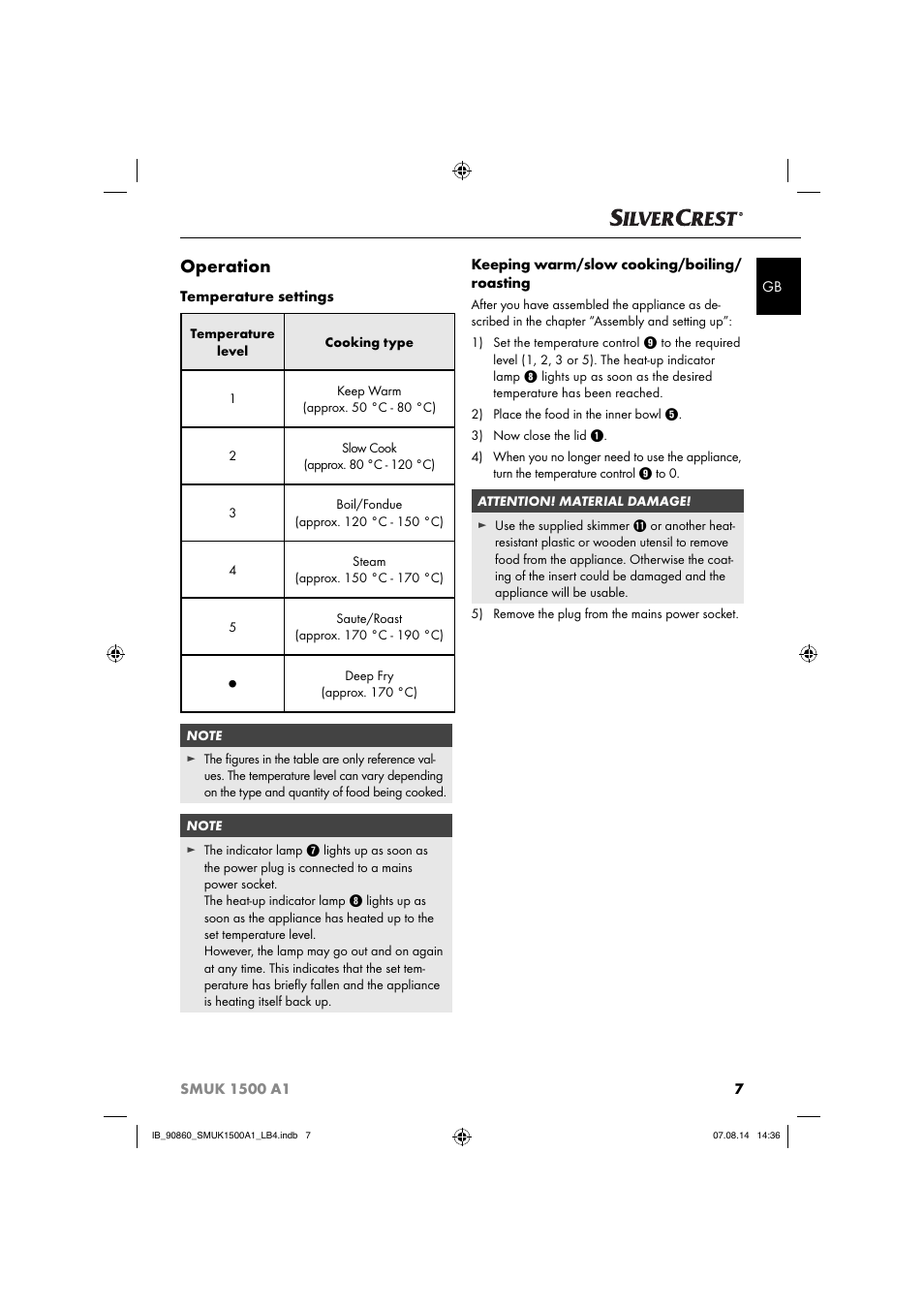 Operation | Silvercrest SMUK 1500 A1 User Manual | Page 10 / 84