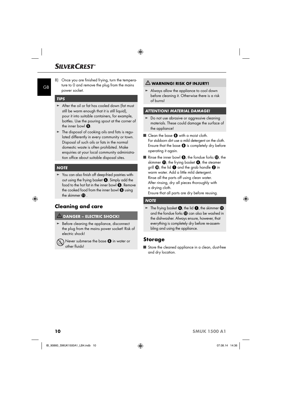 Cleaning and care, Storage | Silvercrest SMUK 1500 A1 User Manual | Page 13 / 84