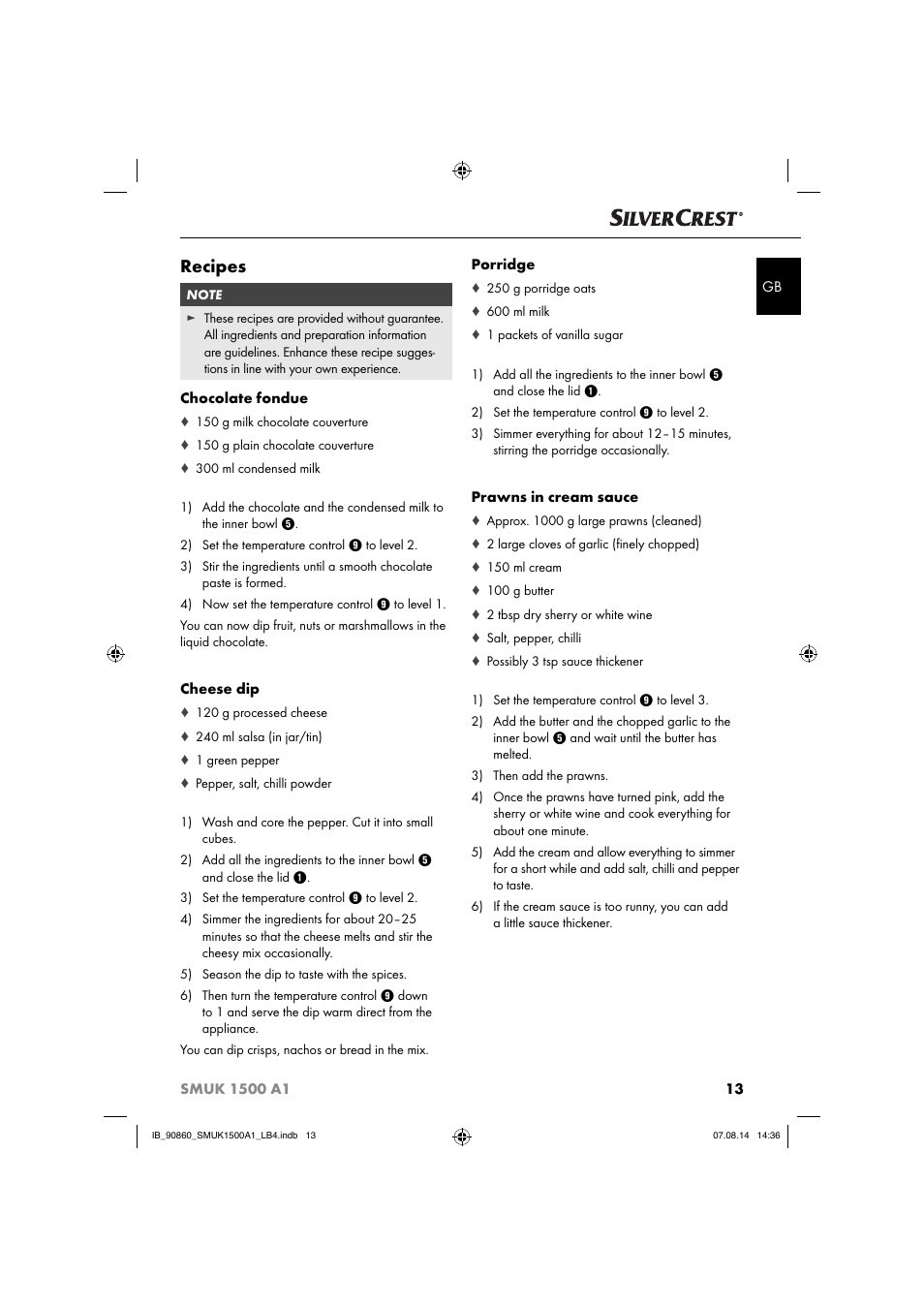 Recipes | Silvercrest SMUK 1500 A1 User Manual | Page 16 / 84