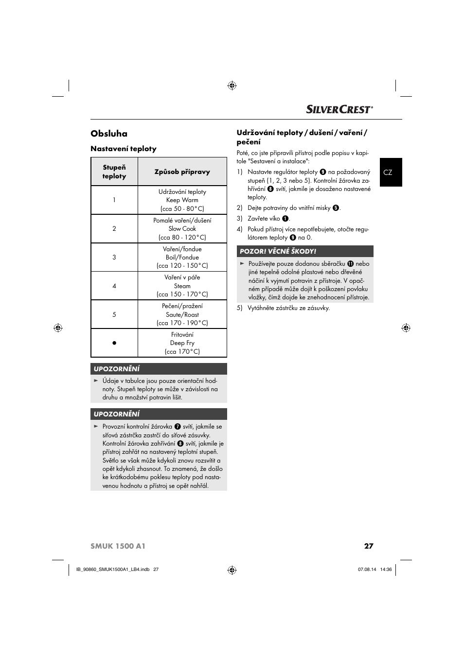 Obsluha | Silvercrest SMUK 1500 A1 User Manual | Page 30 / 84