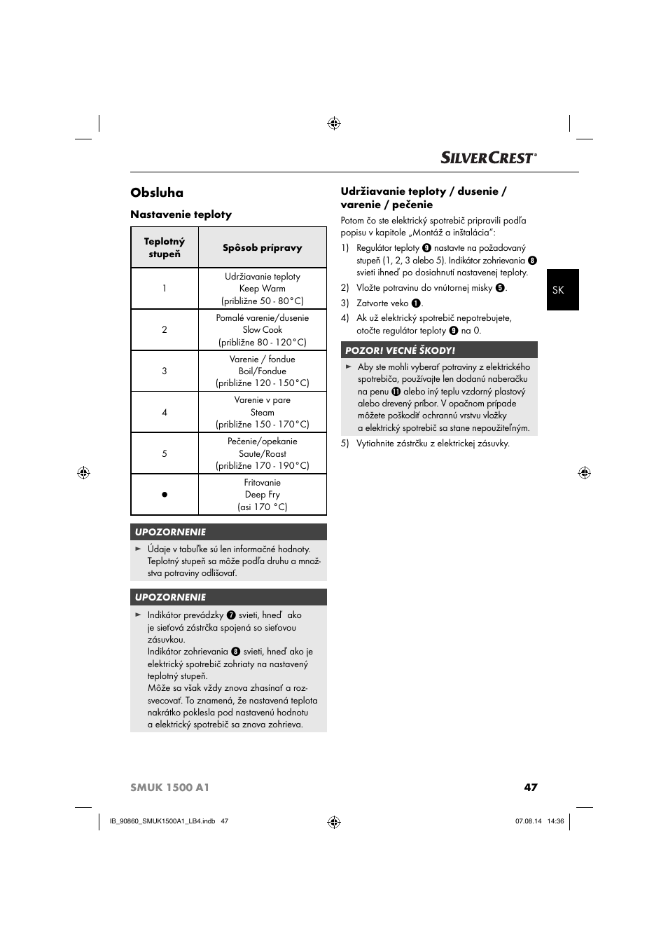 Obsluha | Silvercrest SMUK 1500 A1 User Manual | Page 50 / 84
