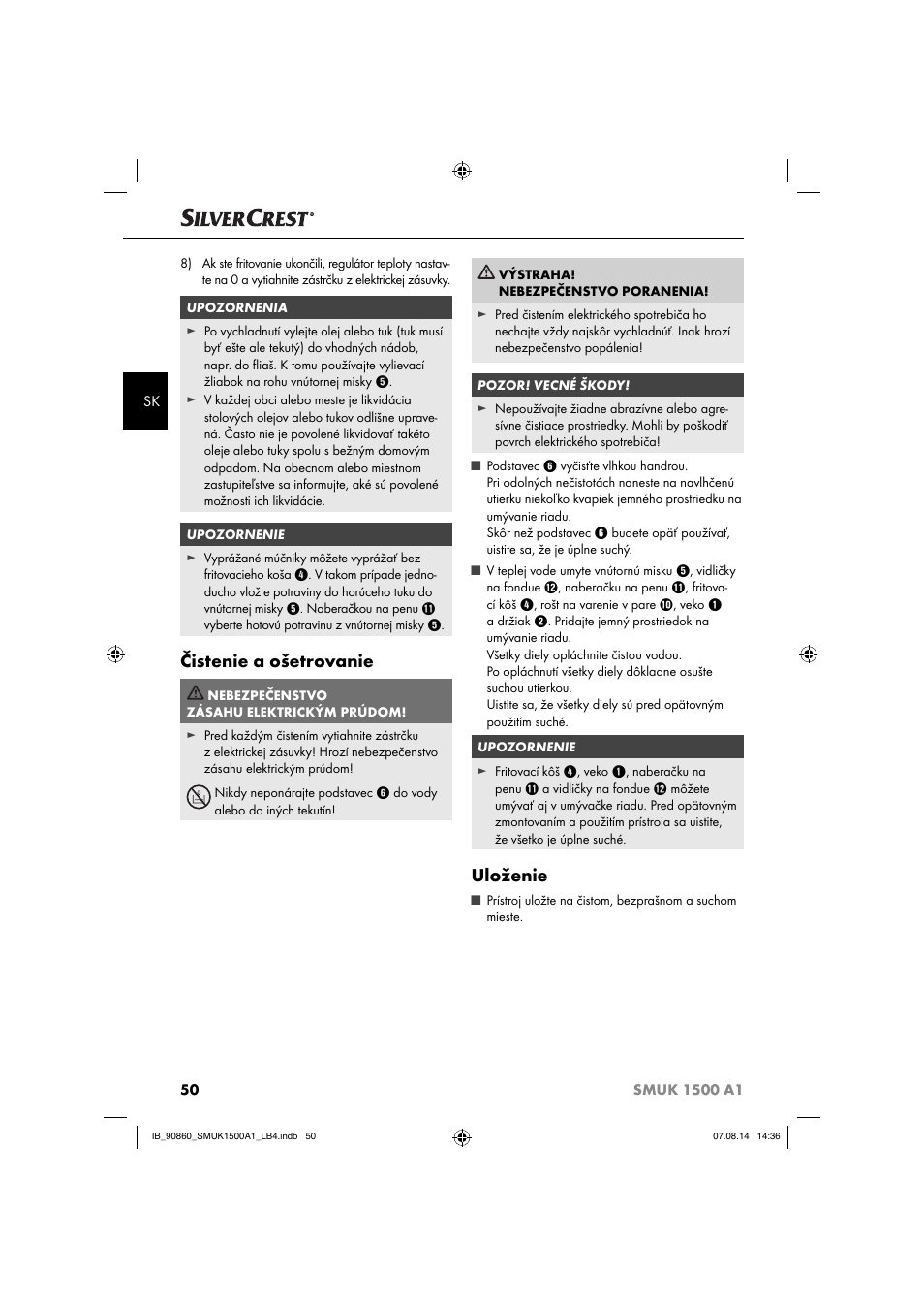 Čistenie a ošetrovanie, Uloženie | Silvercrest SMUK 1500 A1 User Manual | Page 53 / 84