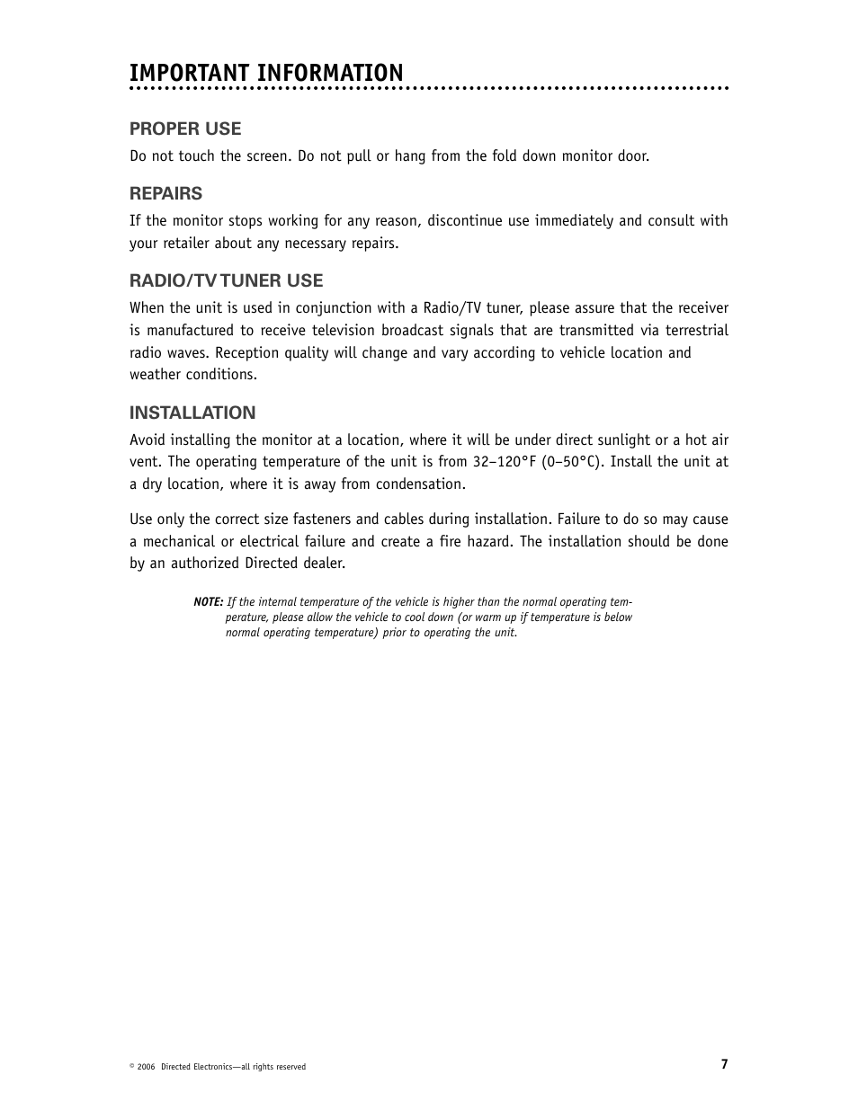 Important information | Directed Video HD1020 User Manual | Page 7 / 38