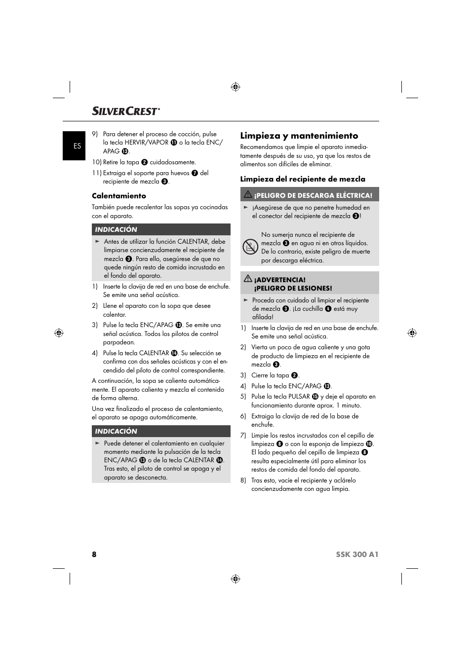 Limpieza y mantenimiento | Silvercrest SSK 300 A1 User Manual | Page 11 / 60